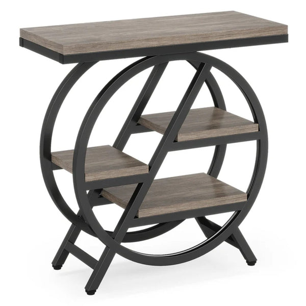 English Elm Bedside 4 Tier Open Shelf Table Matte Black Steel Frame Industrial Rustic Gray Top T3971P451289