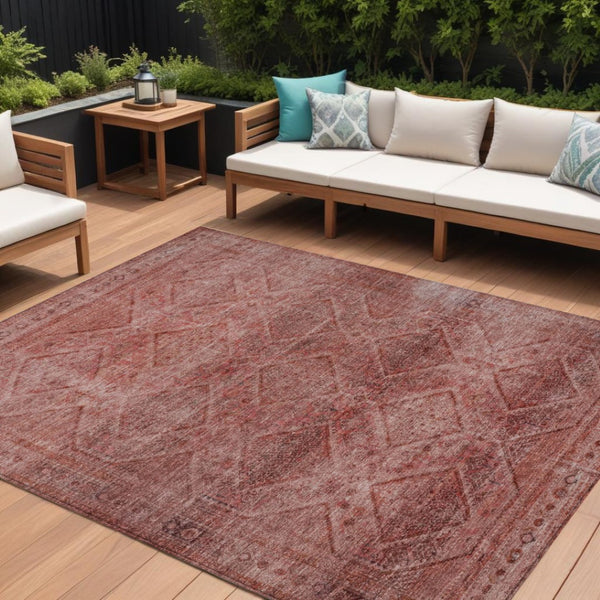 HomeRoots 5' Modern Pink and Ivory Geometric Area Rug - Durable, Washable, Indoor-Outdoor Versatile Style 8' X 10' 630510