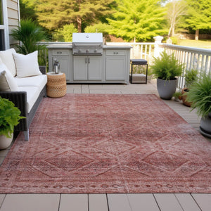 HomeRoots 5' Modern Pink and Ivory Geometric Area Rug - Durable, Washable, Indoor-Outdoor Versatile Style 8' X 10' 630510