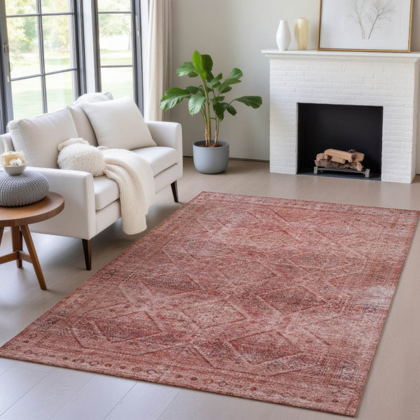 HomeRoots 5' Modern Pink and Ivory Geometric Area Rug - Durable, Washable, Indoor-Outdoor Versatile Style 9' X 12' 630511