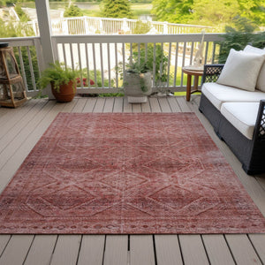HomeRoots 5' Modern Pink and Ivory Geometric Area Rug - Durable, Washable, Indoor-Outdoor Versatile Style 9' X 12' 630511