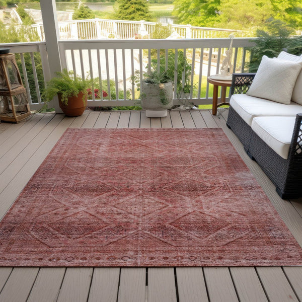 HomeRoots 5' Modern Pink and Ivory Geometric Area Rug - Durable, Washable, Indoor-Outdoor Versatile Style 10' X 14' 630512