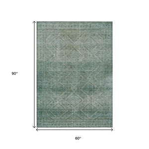 HomeRoots 5' Teal Blue and Ivory Geometric Area Rug - Durable, Washable Indoor/Outdoor Accent for Any Space 5' X 8' 630514