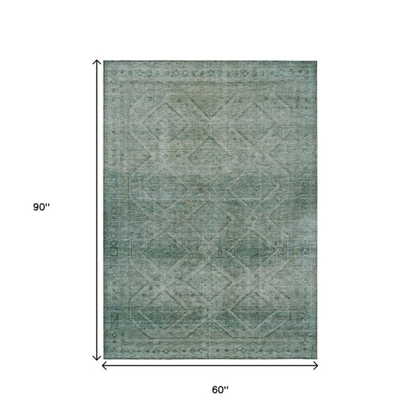 HomeRoots 5' Teal Blue and Ivory Geometric Area Rug - Durable, Washable Indoor/Outdoor Accent for Any Space 5' X 8' 630514