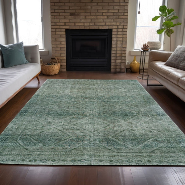 HomeRoots 5' Teal Blue and Ivory Geometric Area Rug - Durable, Washable Indoor/Outdoor Accent for Any Space 5' X 8' 630514