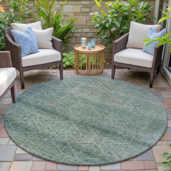 HomeRoots 5' Teal Blue and Ivory Geometric Area Rug - Durable, Washable Indoor/Outdoor Accent for Any Space 8' Round 630515