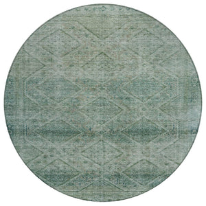 HomeRoots 5' Teal Blue and Ivory Geometric Area Rug - Durable, Washable Indoor/Outdoor Accent for Any Space 8' Round 630515