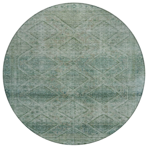 HomeRoots 5' Teal Blue and Ivory Geometric Area Rug - Durable, Washable Indoor/Outdoor Accent for Any Space 8' Round 630515