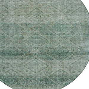 HomeRoots 5' Teal Blue and Ivory Geometric Area Rug - Durable, Washable Indoor/Outdoor Accent for Any Space 8' Round 630515