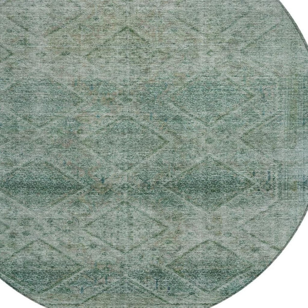 HomeRoots 5' Teal Blue and Ivory Geometric Area Rug - Durable, Washable Indoor/Outdoor Accent for Any Space 8' Round 630515