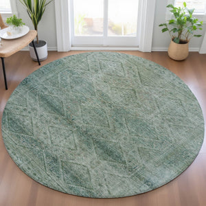 HomeRoots 5' Teal Blue and Ivory Geometric Area Rug - Durable, Washable Indoor/Outdoor Accent for Any Space 8' Round 630515