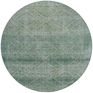 HomeRoots 5' Teal Blue and Ivory Geometric Area Rug - Durable, Washable Indoor/Outdoor Accent for Any Space 8' Round 630515