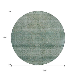 HomeRoots 5' Teal Blue and Ivory Geometric Area Rug - Durable, Washable Indoor/Outdoor Accent for Any Space 8' Round 630515