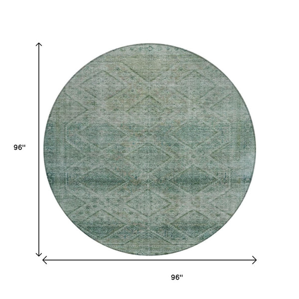 HomeRoots 5' Teal Blue and Ivory Geometric Area Rug - Durable, Washable Indoor/Outdoor Accent for Any Space 8' Round 630515