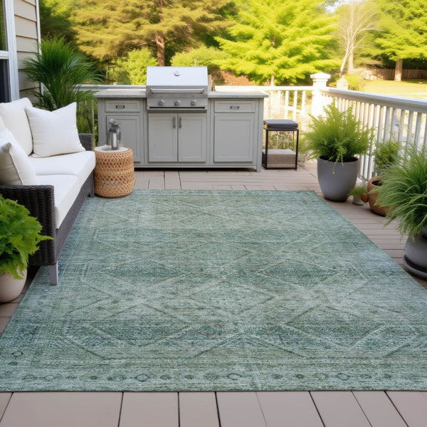 HomeRoots 5' Teal Blue and Ivory Geometric Area Rug - Durable, Washable Indoor/Outdoor Accent for Any Space 8' X 10' 630516