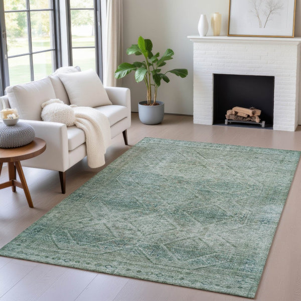 HomeRoots 5' Teal Blue and Ivory Geometric Area Rug - Durable, Washable Indoor/Outdoor Accent for Any Space 8' X 10' 630516