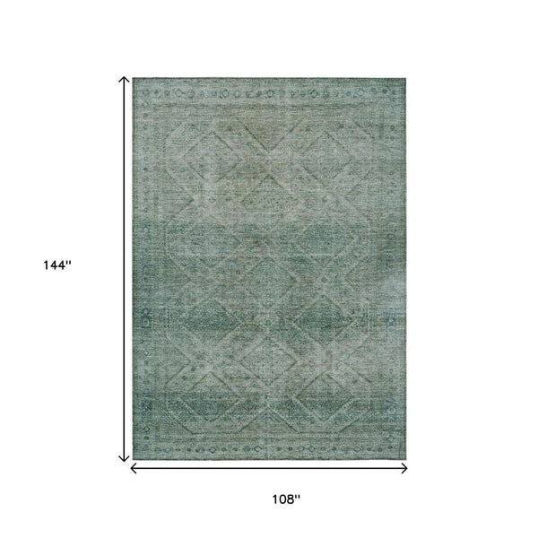 HomeRoots 5' Teal Blue and Ivory Geometric Area Rug - Durable, Washable Indoor/Outdoor Accent for Any Space 9' X 12' 630517