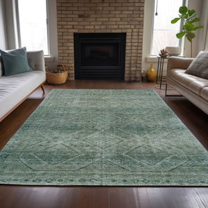 HomeRoots 5' Teal Blue and Ivory Geometric Area Rug - Durable, Washable Indoor/Outdoor Accent for Any Space 9' X 12' 630517