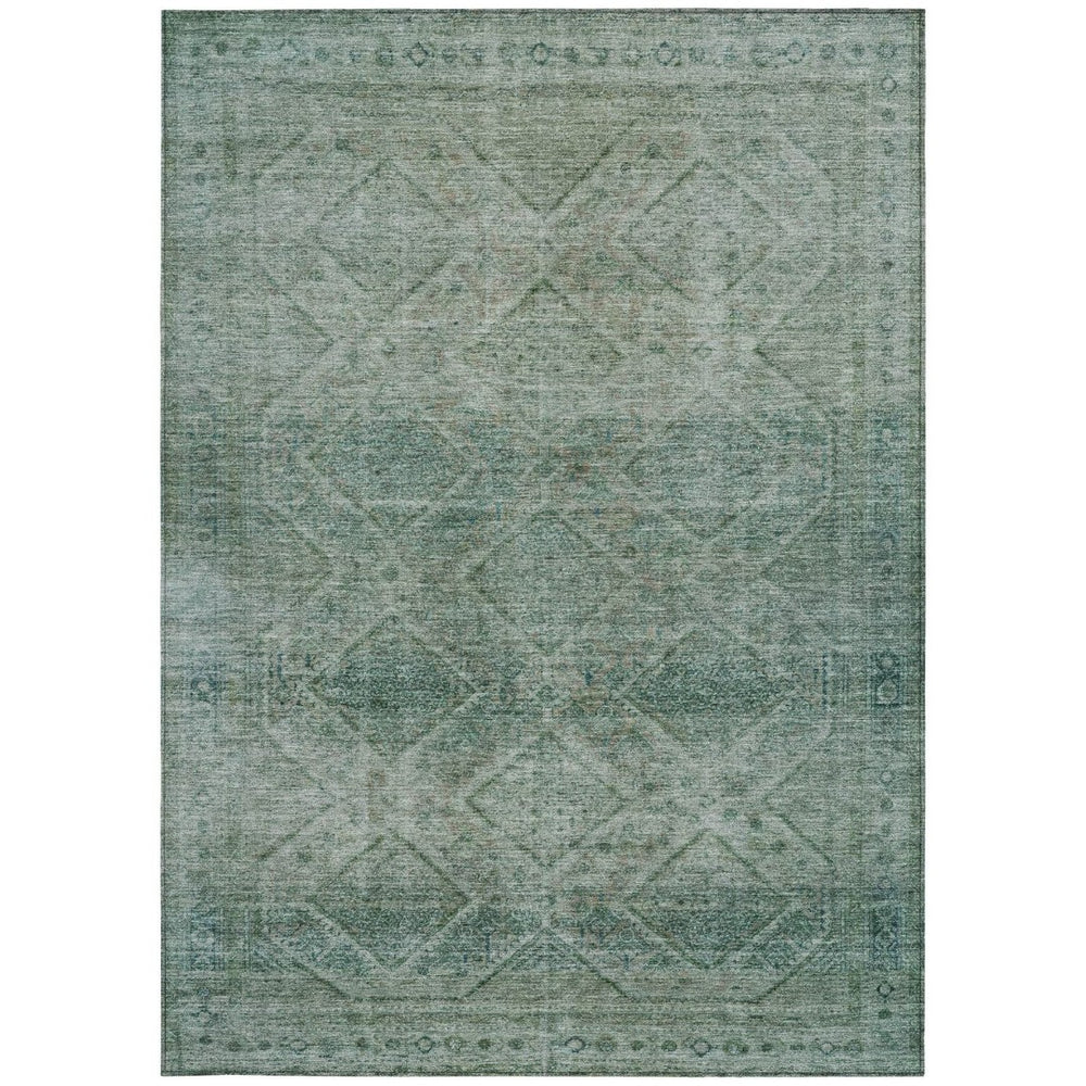 HomeRoots 5' Teal Blue and Ivory Geometric Area Rug - Durable, Washable Indoor/Outdoor Accent for Any Space 10' X 14' 630518