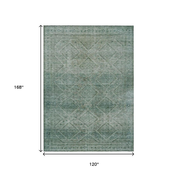 HomeRoots 5' Teal Blue and Ivory Geometric Area Rug - Durable, Washable Indoor/Outdoor Accent for Any Space 10' X 14' 630518