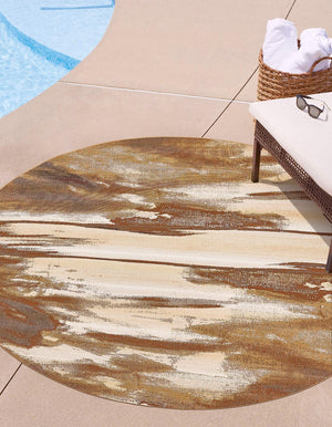 Unique Loom Outdoor Modern Shore Machine Made Abstract Rug Brown, Beige/Gray 8' 0" x 8' 0"