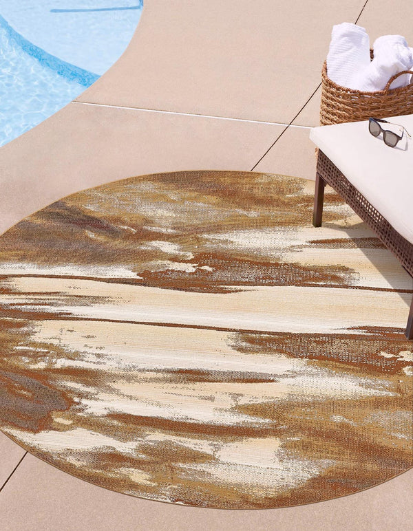 Unique Loom Outdoor Modern Shore Machine Made Abstract Rug Brown, Beige/Gray 8' 0" x 8' 0"