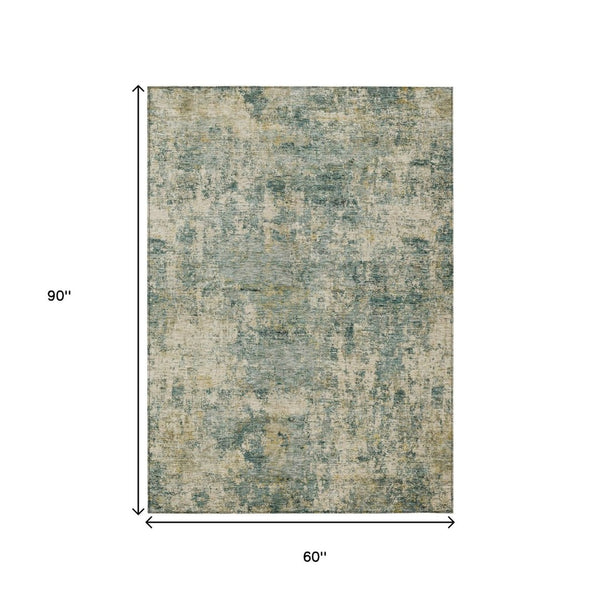 HomeRoots 5' Modern Abstract Artichoke Green and Teal Blue Washable Indoor Outdoor Area Rug for Any Space 5' X 8' 630520