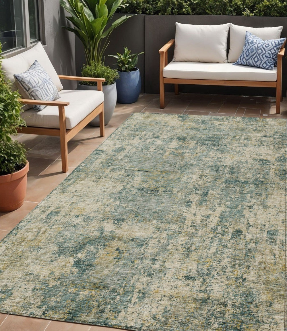 HomeRoots 5' Modern Abstract Artichoke Green and Teal Blue Washable Indoor Outdoor Area Rug for Any Space 5' X 8' 630520
