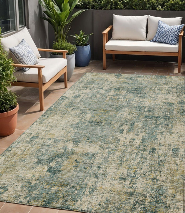 HomeRoots 5' Modern Abstract Artichoke Green and Teal Blue Washable Indoor Outdoor Area Rug for Any Space 5' X 8' 630520