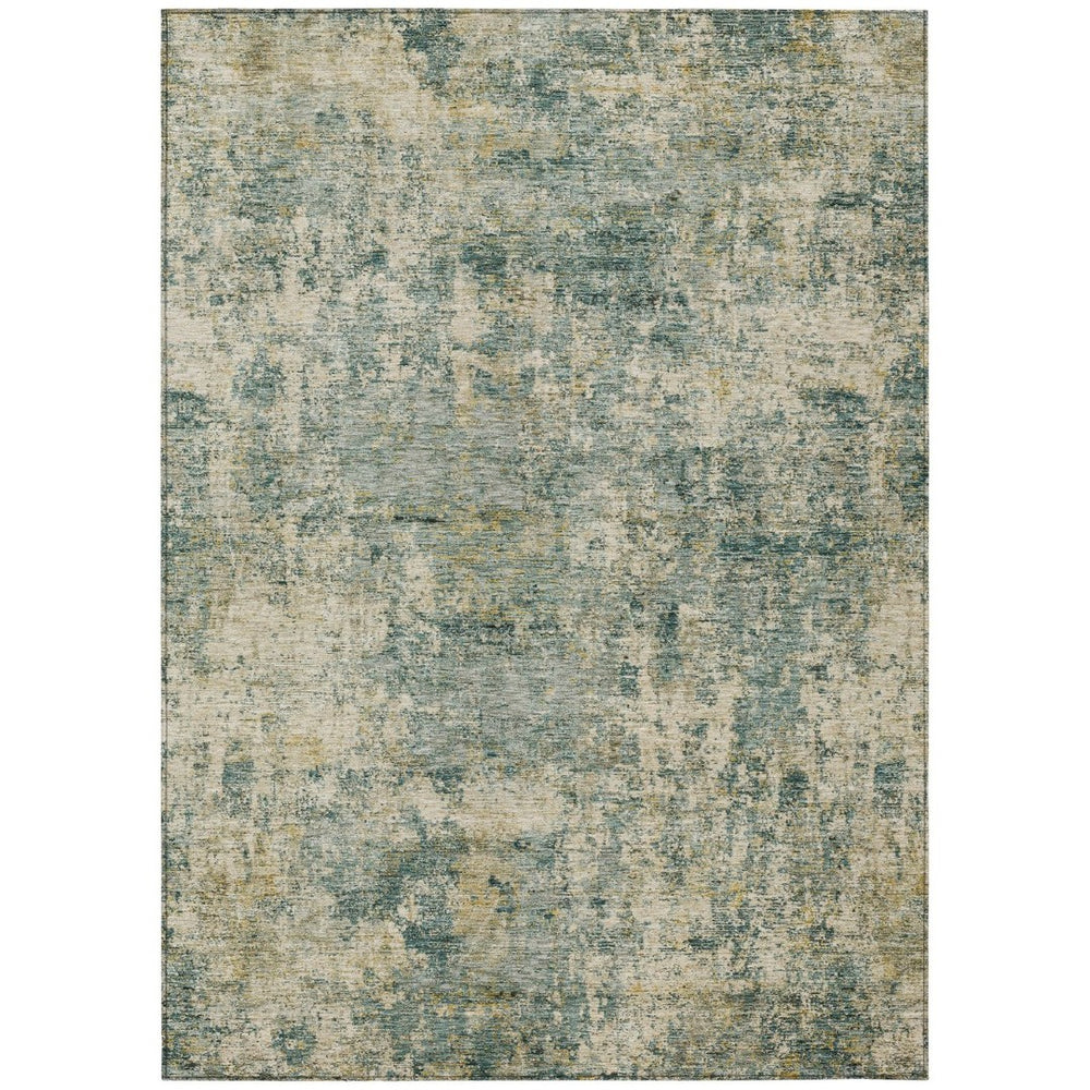 HomeRoots 5' Modern Abstract Artichoke Green and Teal Blue Washable Indoor Outdoor Area Rug for Any Space 5' X 8' 630520