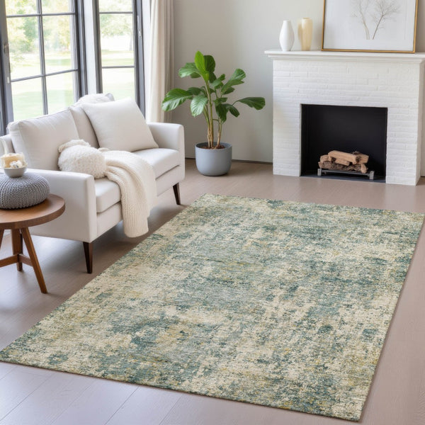 HomeRoots 5' Modern Abstract Artichoke Green and Teal Blue Washable Indoor Outdoor Area Rug for Any Space 5' X 8' 630520