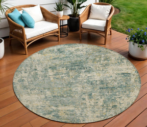 HomeRoots 5' Modern Abstract Artichoke Green and Teal Blue Washable Indoor Outdoor Area Rug for Any Space 8' Round 630521