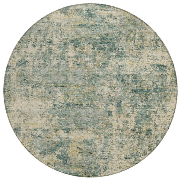 HomeRoots 5' Modern Abstract Artichoke Green and Teal Blue Washable Indoor Outdoor Area Rug for Any Space 8' Round 630521