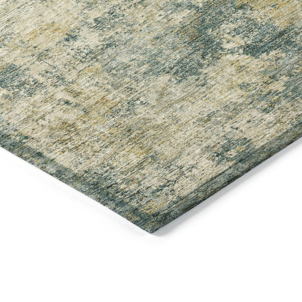 HomeRoots 5' Modern Abstract Artichoke Green and Teal Blue Washable Indoor Outdoor Area Rug for Any Space 8' Round 630521