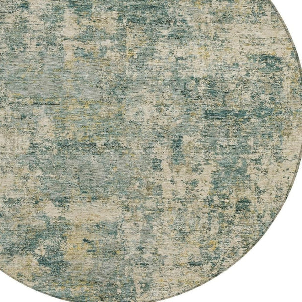 HomeRoots 5' Modern Abstract Artichoke Green and Teal Blue Washable Indoor Outdoor Area Rug for Any Space 8' Round 630521