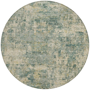HomeRoots 5' Modern Abstract Artichoke Green and Teal Blue Washable Indoor Outdoor Area Rug for Any Space 8' Round 630521