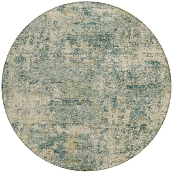 HomeRoots 5' Modern Abstract Artichoke Green and Teal Blue Washable Indoor Outdoor Area Rug for Any Space 8' Round 630521