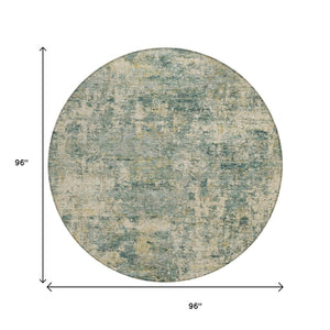 HomeRoots 5' Modern Abstract Artichoke Green and Teal Blue Washable Indoor Outdoor Area Rug for Any Space 8' Round 630521