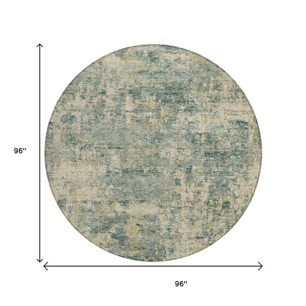 HomeRoots 5' Modern Abstract Artichoke Green and Teal Blue Washable Indoor Outdoor Area Rug for Any Space 8' Round 630521