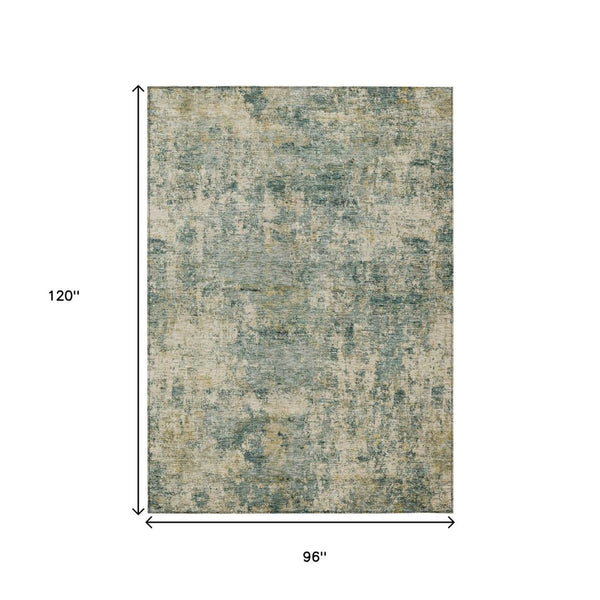 HomeRoots 5' Modern Abstract Artichoke Green and Teal Blue Washable Indoor Outdoor Area Rug for Any Space 8' X 10' 630522