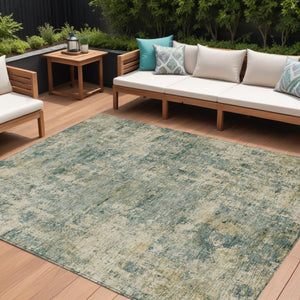 HomeRoots 5' Modern Abstract Artichoke Green and Teal Blue Washable Indoor Outdoor Area Rug for Any Space 8' X 10' 630522