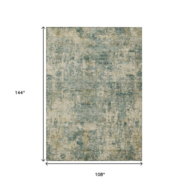 HomeRoots 5' Modern Abstract Artichoke Green and Teal Blue Washable Indoor Outdoor Area Rug for Any Space 9' X 12' 630523