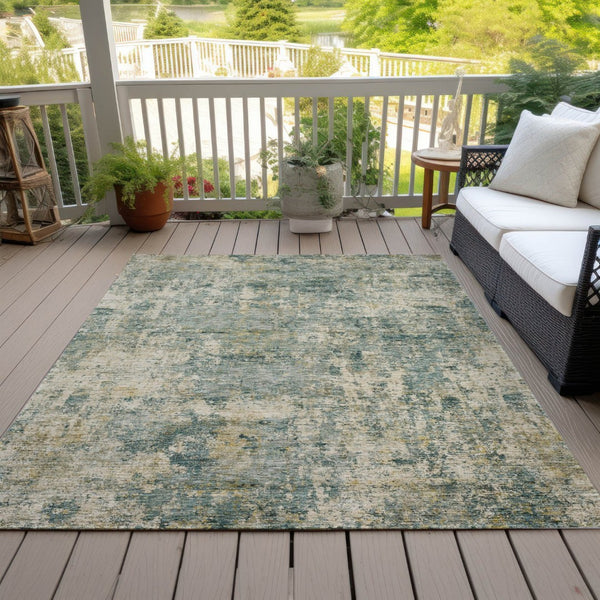 HomeRoots 5' Modern Abstract Artichoke Green and Teal Blue Washable Indoor Outdoor Area Rug for Any Space 9' X 12' 630523