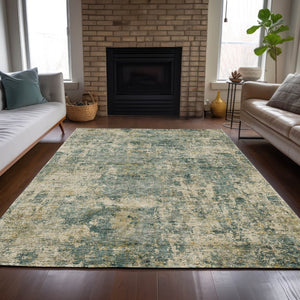 HomeRoots 5' Modern Abstract Artichoke Green and Teal Blue Washable Indoor Outdoor Area Rug for Any Space 10' X 14' 630524