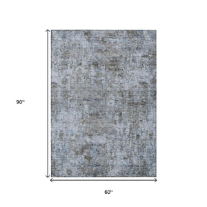 HomeRoots 5' Blue and Taupe Abstract Area Rug - Stylish, Washable, Durable Design for Indoor and Outdoor Spaces 5' X 8' 630526
