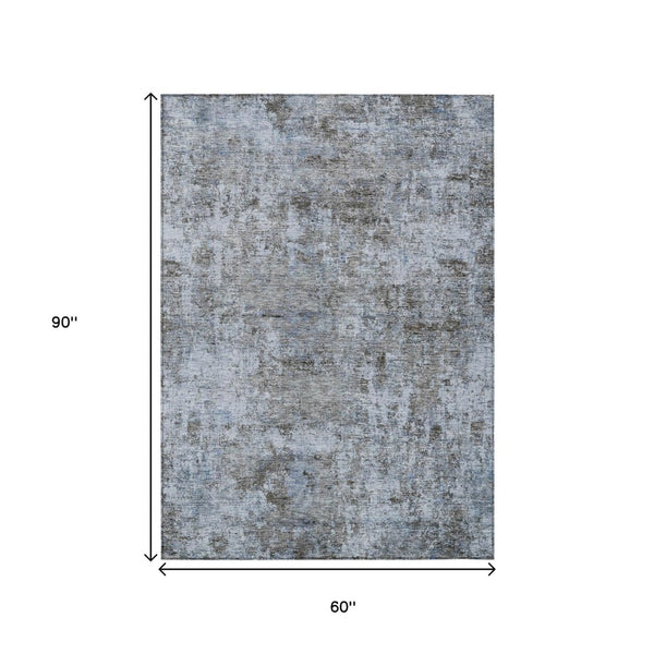 HomeRoots 5' Blue and Taupe Abstract Area Rug - Stylish, Washable, Durable Design for Indoor and Outdoor Spaces 5' X 8' 630526