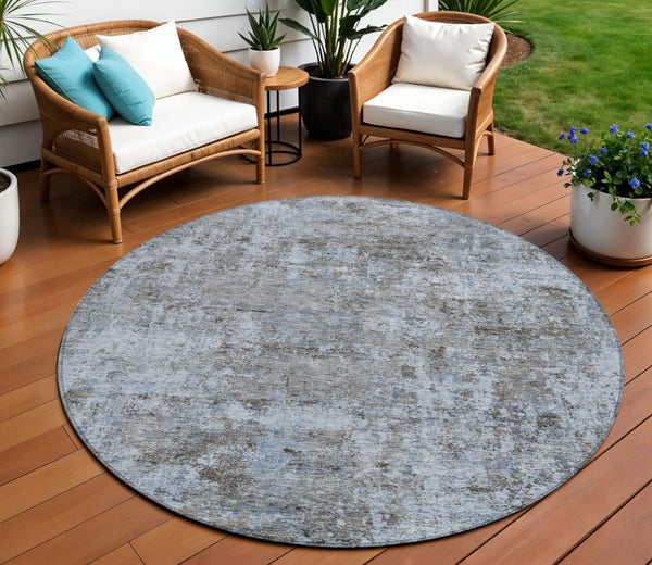 HomeRoots 5' Blue and Taupe Abstract Area Rug - Stylish, Washable, Durable Design for Indoor and Outdoor Spaces 8' Round 630527