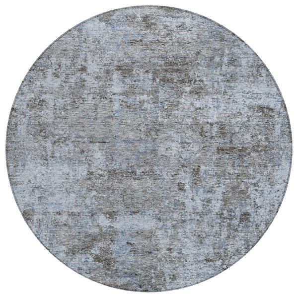 HomeRoots 5' Blue and Taupe Abstract Area Rug - Stylish, Washable, Durable Design for Indoor and Outdoor Spaces 8' Round 630527