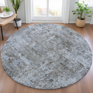 HomeRoots 5' Blue and Taupe Abstract Area Rug - Stylish, Washable, Durable Design for Indoor and Outdoor Spaces 8' Round 630527