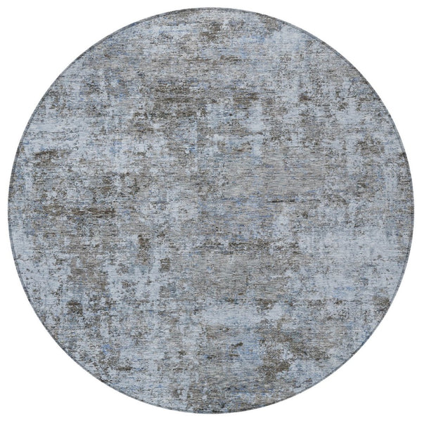 HomeRoots 5' Blue and Taupe Abstract Area Rug - Stylish, Washable, Durable Design for Indoor and Outdoor Spaces 8' Round 630527